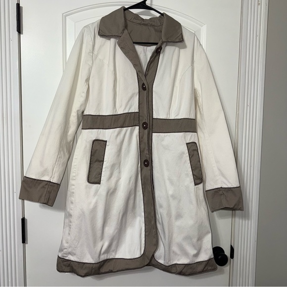 Boden Jackets & Blazers - Boden Cotton Trench Coat Women’s Size 14 Cream And Taupe